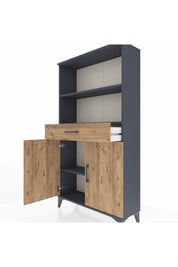 Arges Dolap 3 Raflı Tek Çekmeceli 2 Kapaklı 88x30x163 Antrasit-Çam