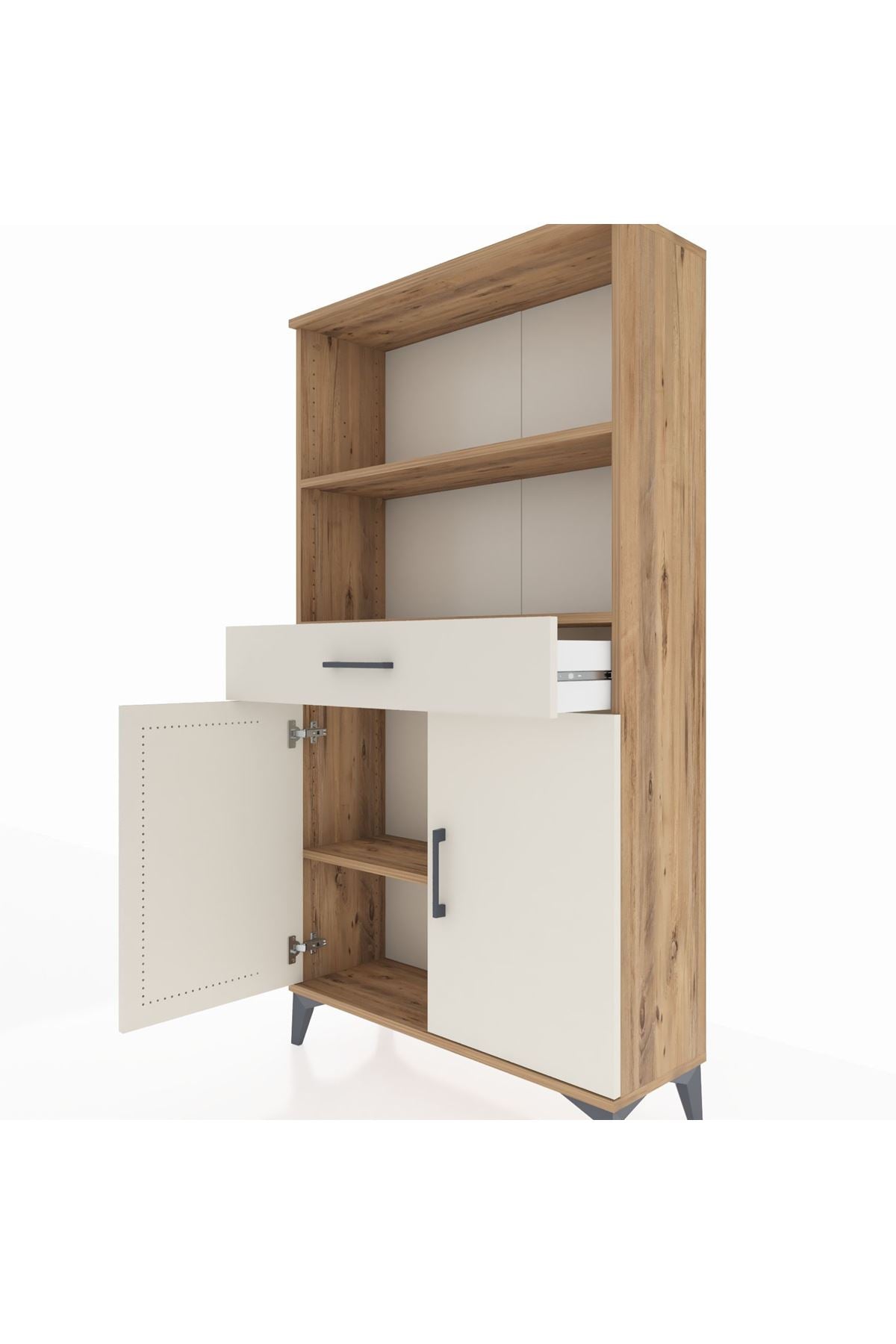 Arges Dolap 3 Raflı Tek Çekmeceli 2 Kapaklı 88x30x163 Çam-Aytaşı