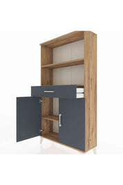 Arges Dolap 3 Raflı Tek Çekmeceli 2 Kapaklı 88x30x163 Çam-Antrasit