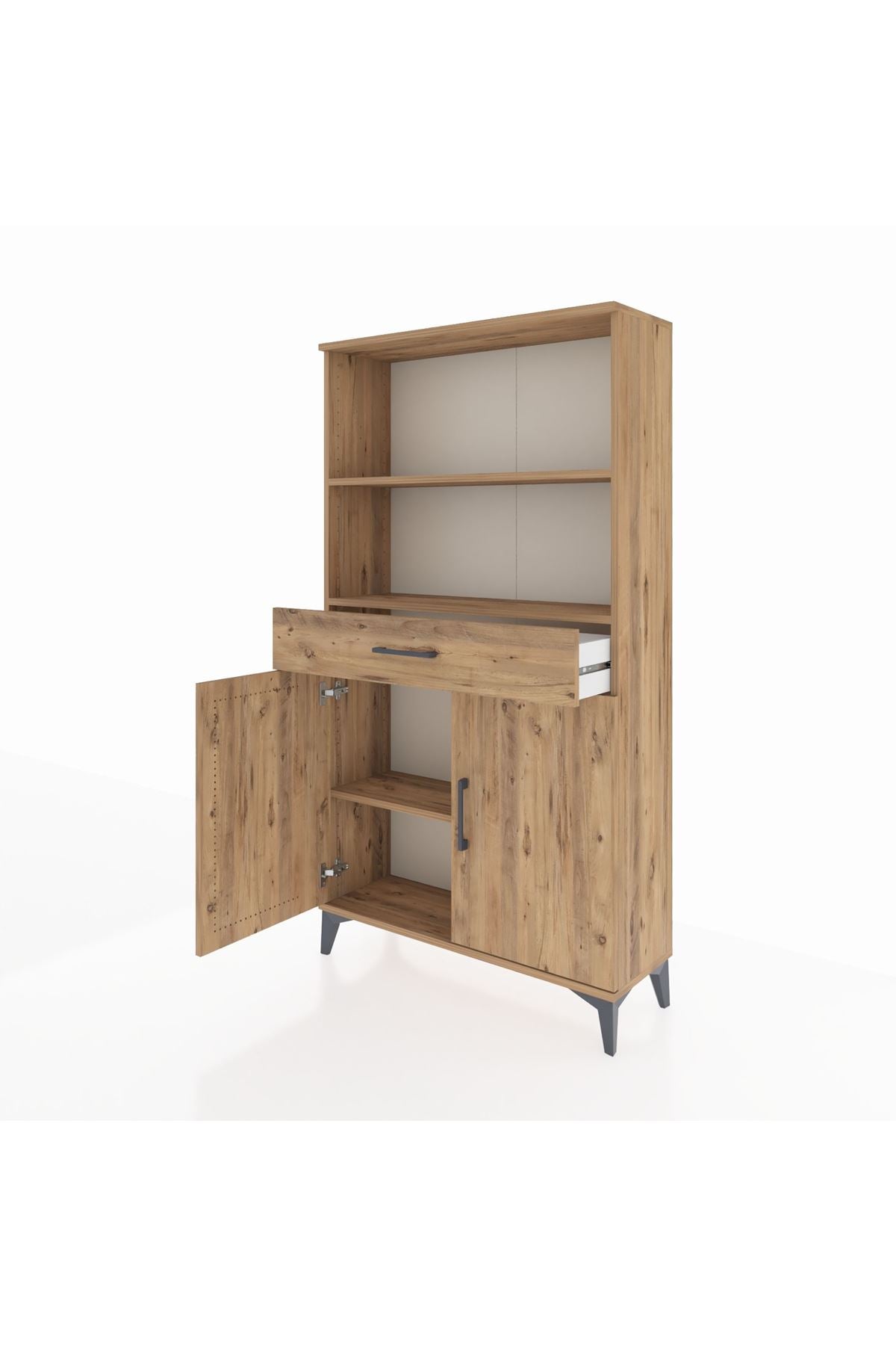 Arges Dolap 3 Raflı Tek Çekmeceli 2 Kapaklı 88x30x163 Çam-Çam