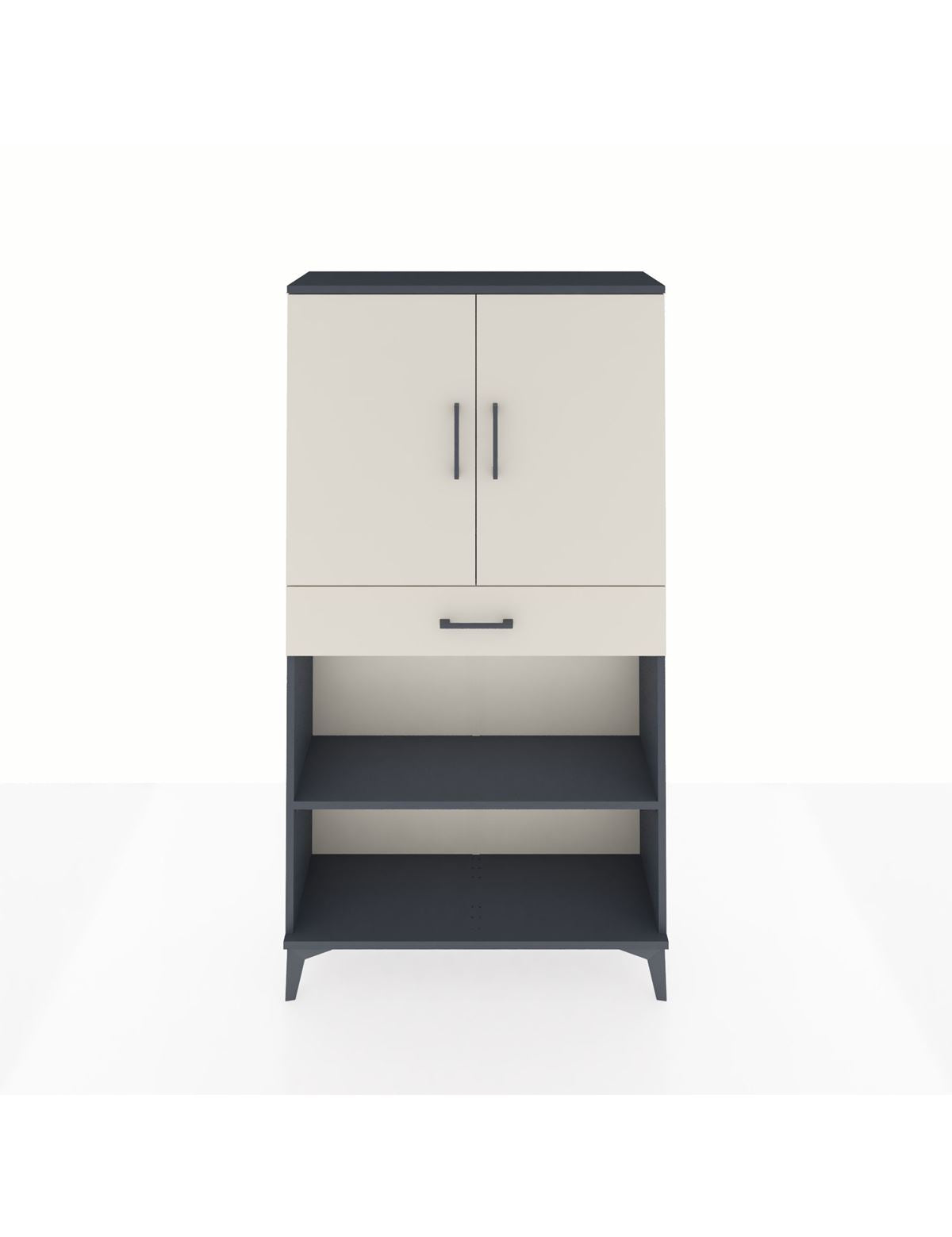 Arges Dolap 3 Raflı Tek Çekmeceli 2 Kapaklı 88x30x163 Antrasit-Aytaşı