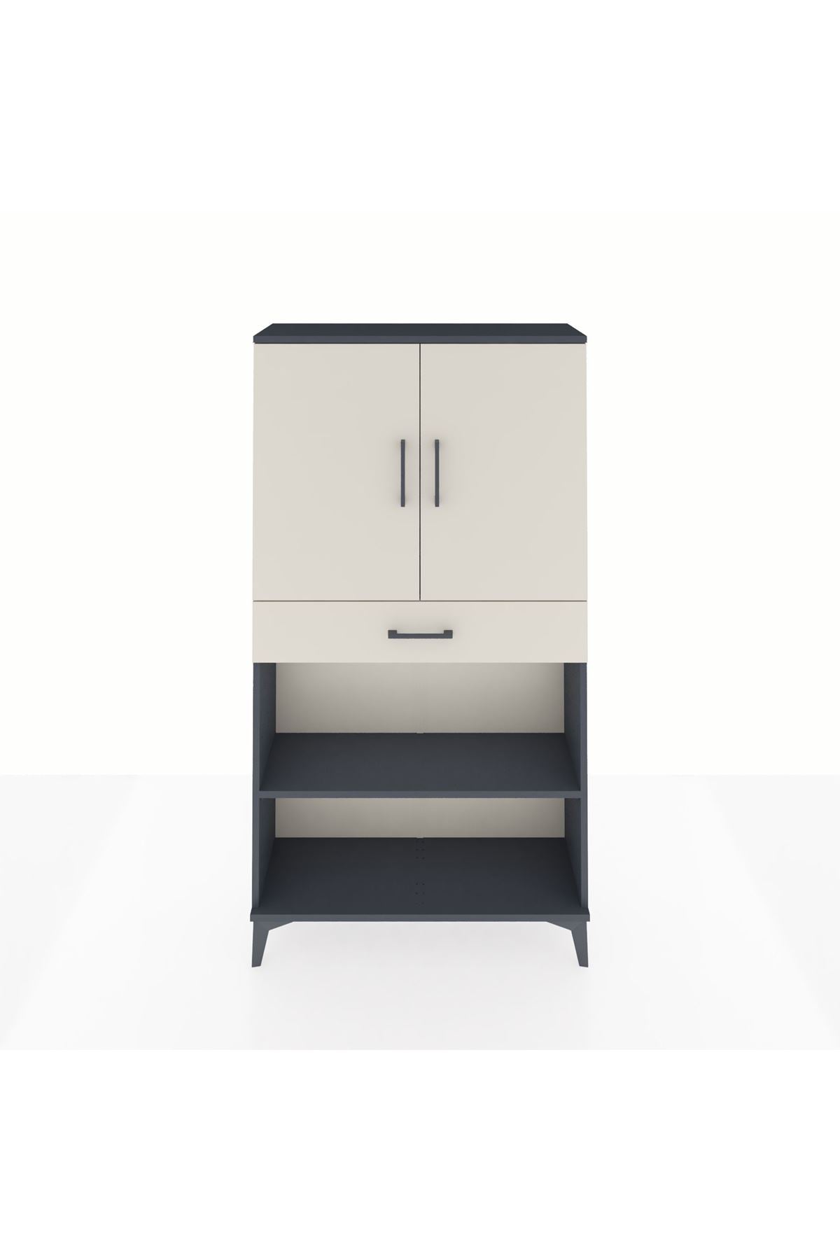 Arges Dolap 3 Raflı Tek Çekmeceli 2 Kapaklı 88x30x163 Antrasit-Aytaşı