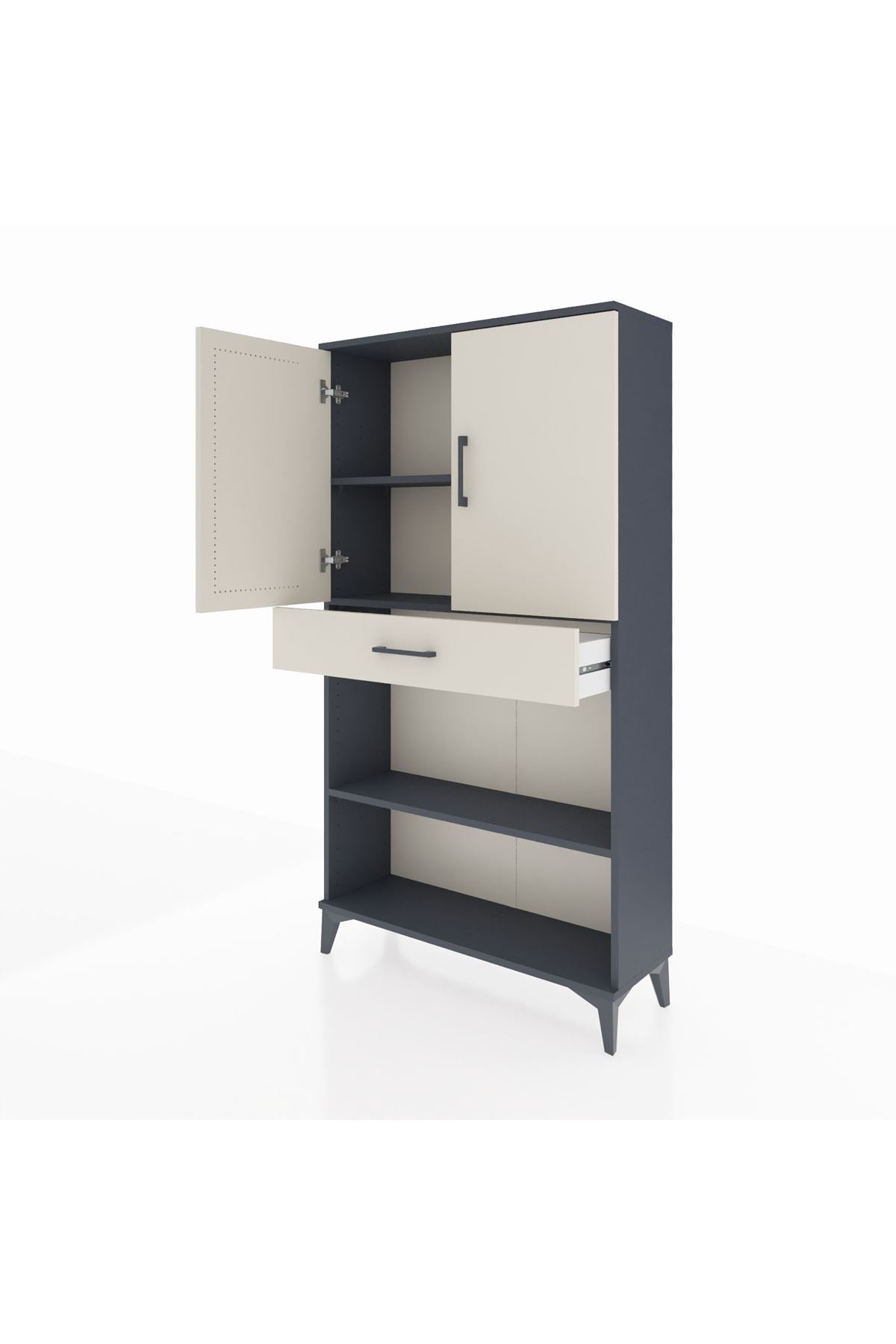 Arges Dolap 3 Raflı Tek Çekmeceli 2 Kapaklı 88x30x163 Antrasit-Aytaşı
