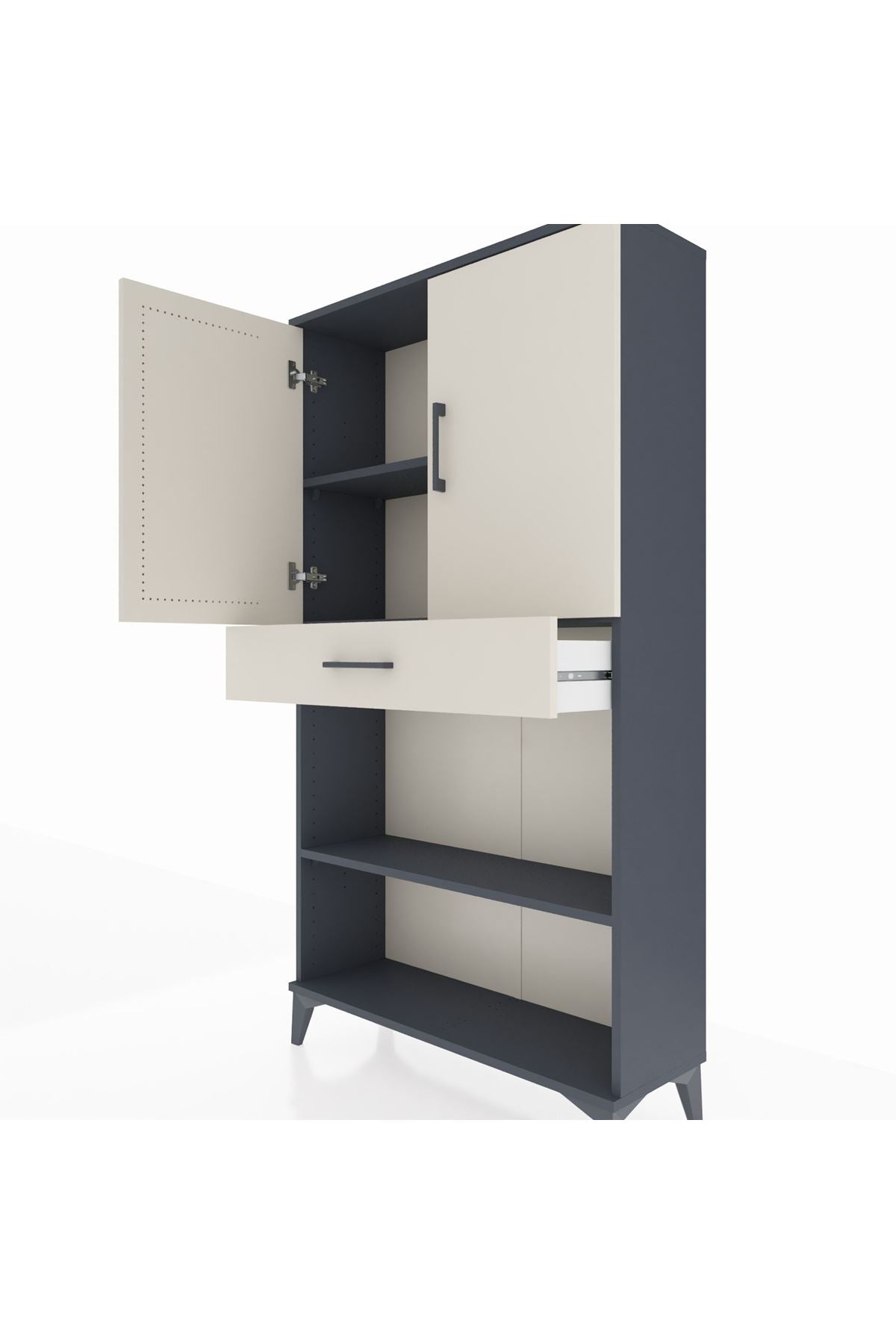Arges Dolap 3 Raflı Tek Çekmeceli 2 Kapaklı 88x30x163 Antrasit-Aytaşı