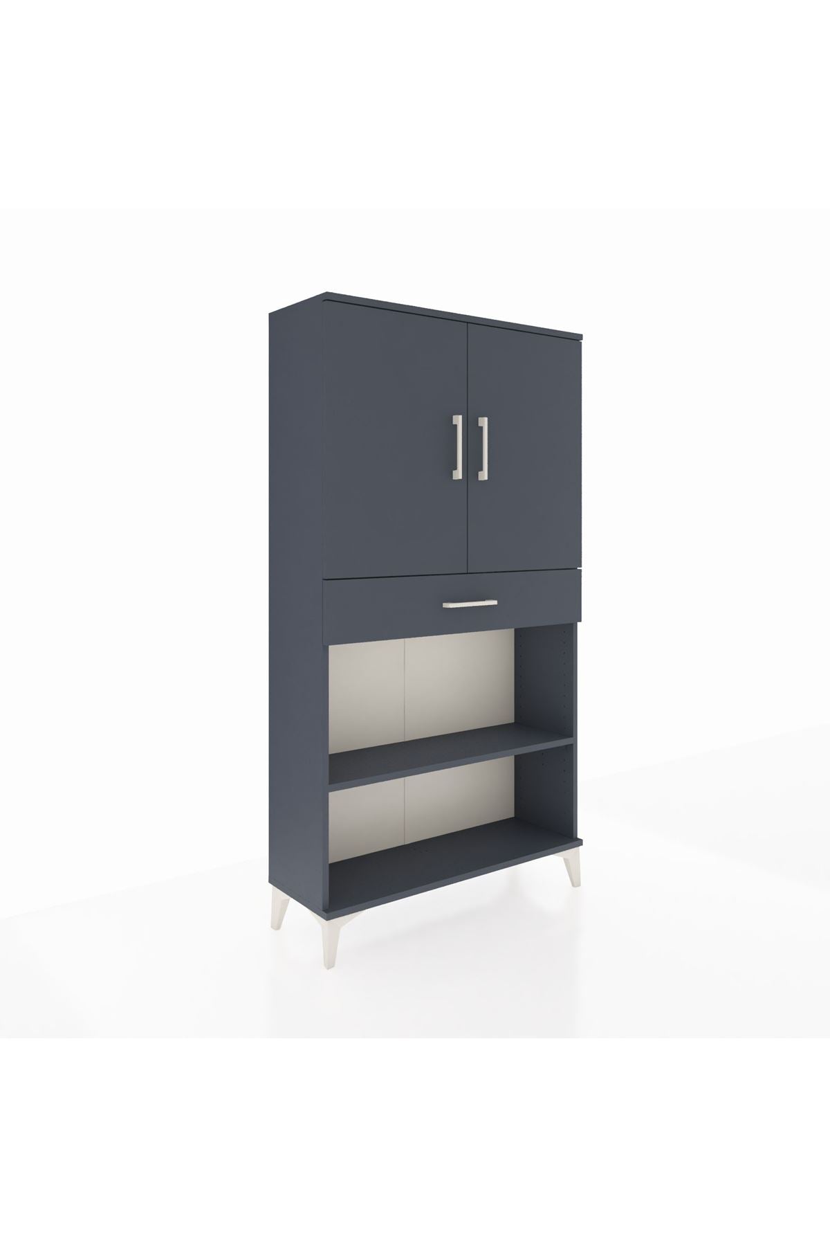 Arges Dolap 3 Raflı Tek Çekmeceli 2 Kapaklı 88x30x163 Antrasit-Antrasit