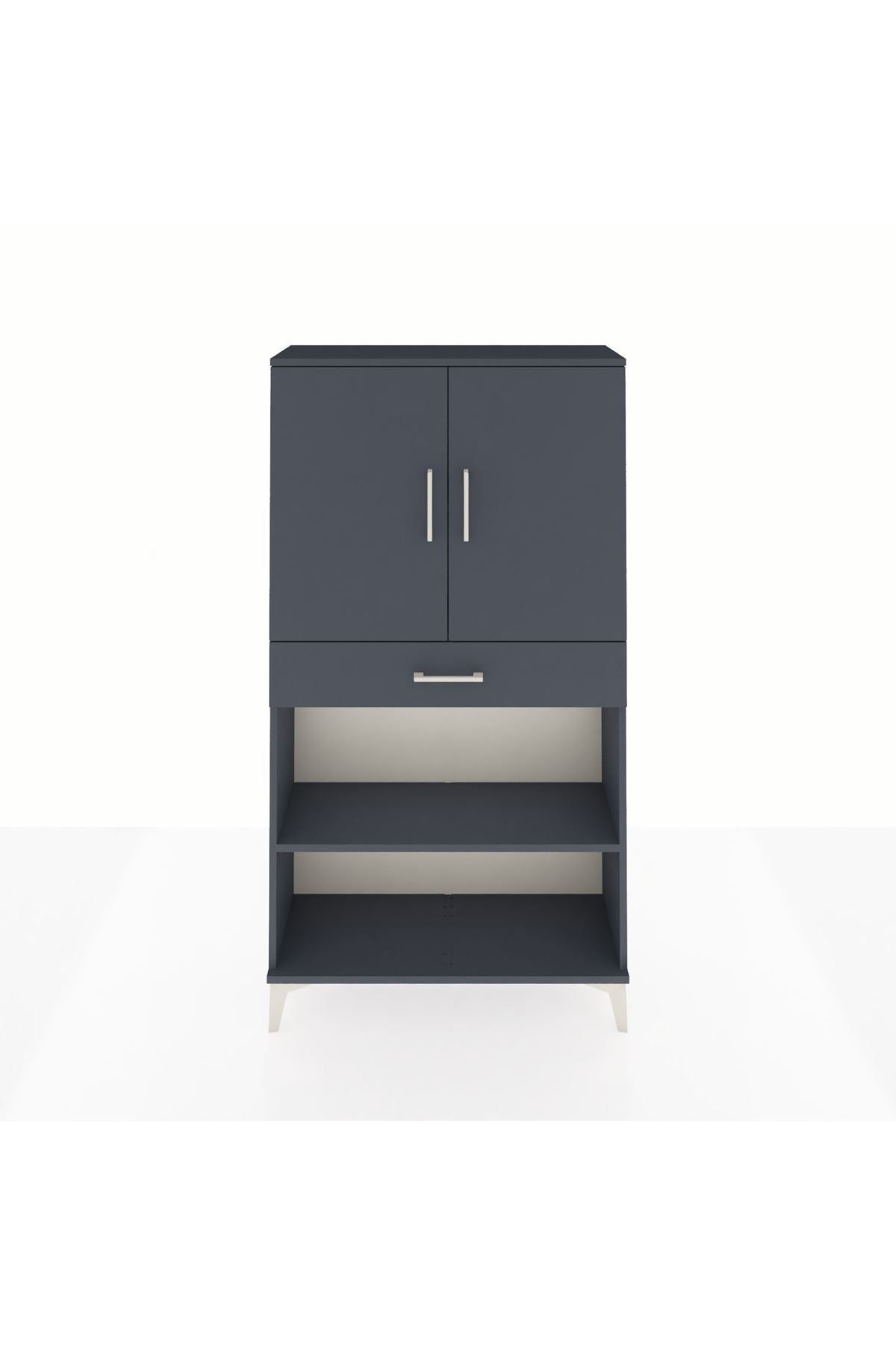 Arges Dolap 3 Raflı Tek Çekmeceli 2 Kapaklı 88x30x163 Antrasit-Antrasit