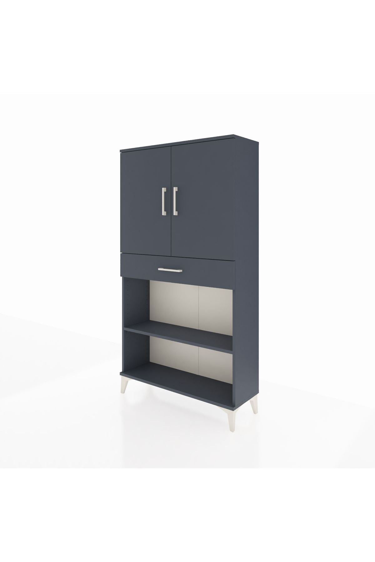Arges Dolap 3 Raflı Tek Çekmeceli 2 Kapaklı 88x30x163 Antrasit-Antrasit