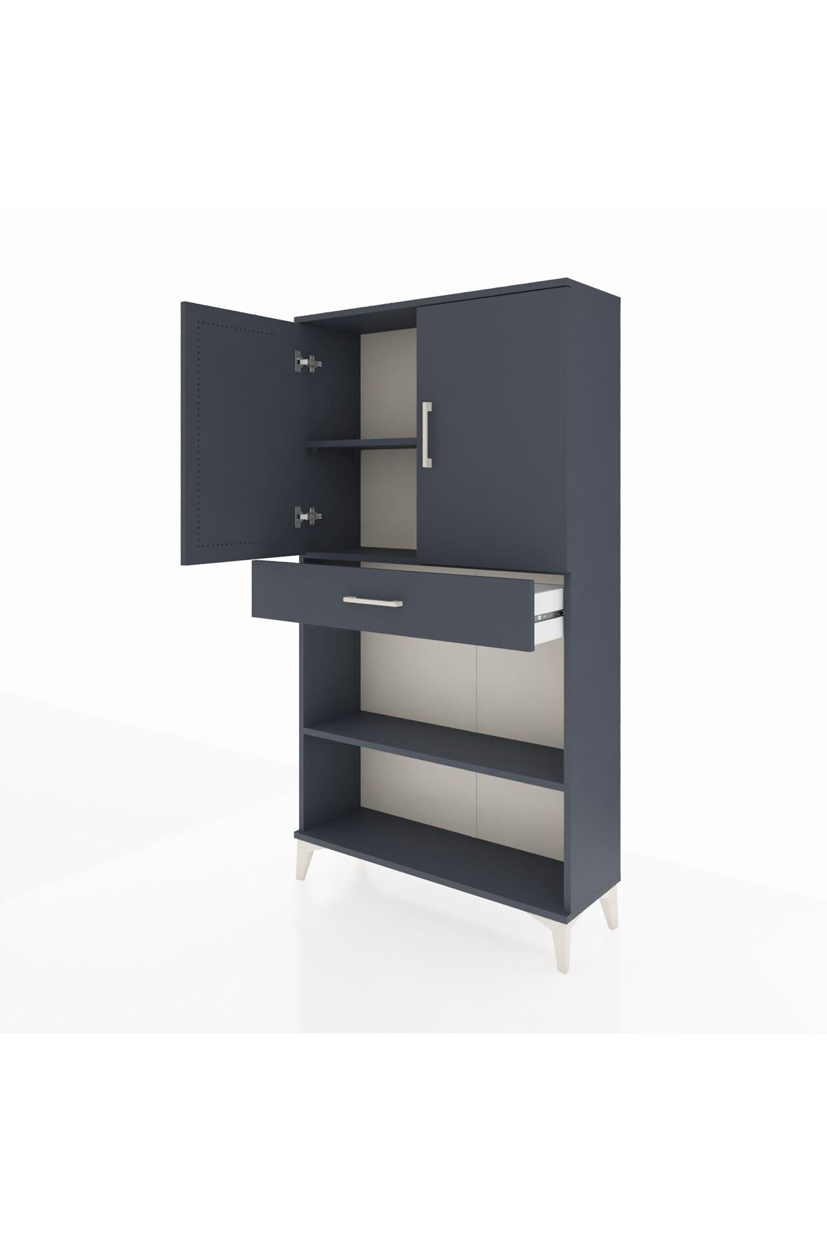 Arges Dolap 3 Raflı Tek Çekmeceli 2 Kapaklı 88x30x163 Antrasit-Antrasit