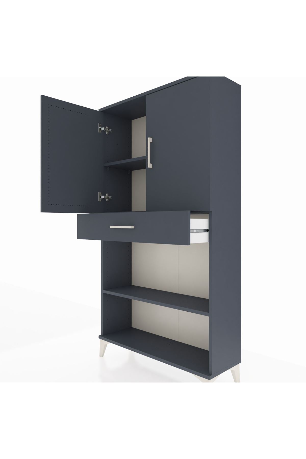 Arges Dolap 3 Raflı Tek Çekmeceli 2 Kapaklı 88x30x163 Antrasit-Antrasit