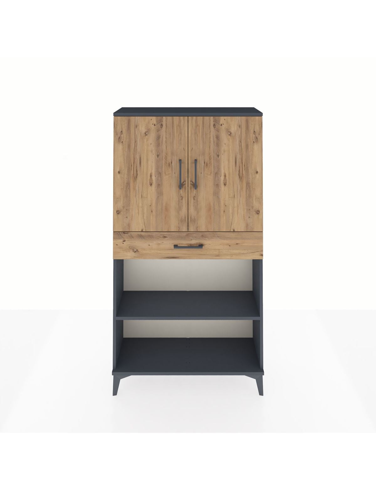 Arges Dolap 3 Raflı Tek Çekmeceli 2 Kapaklı 88x30x163 Antrasit-Çam