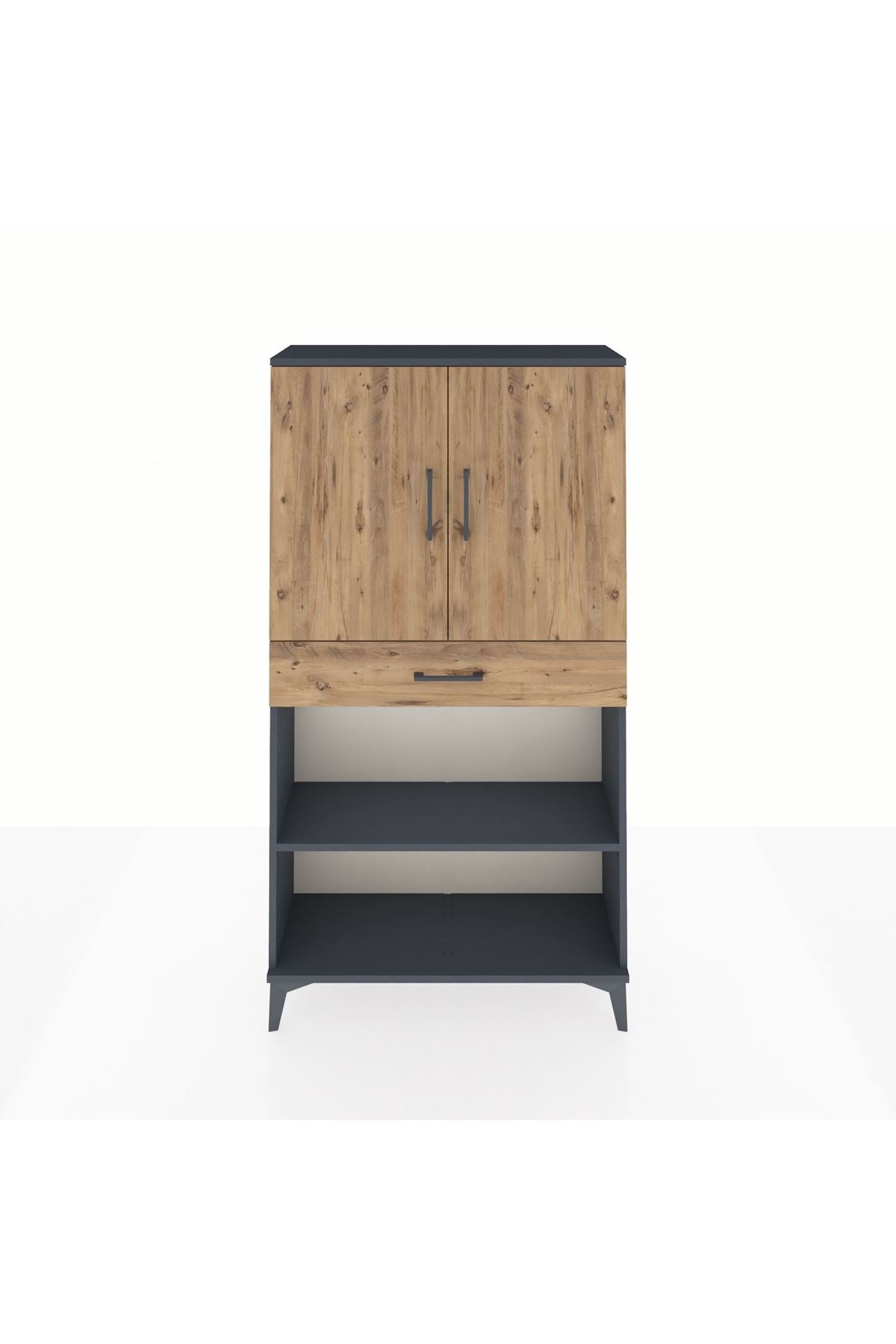 Arges Dolap 3 Raflı Tek Çekmeceli 2 Kapaklı 88x30x163 Antrasit-Çam