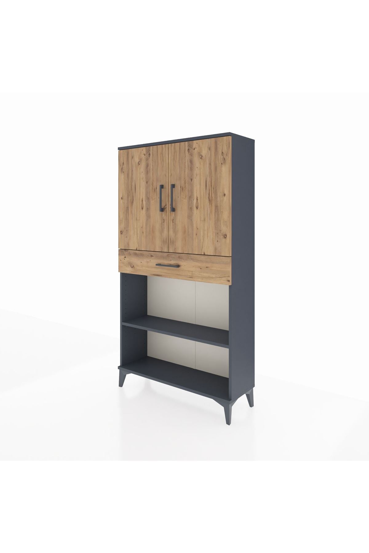 Arges Dolap 3 Raflı Tek Çekmeceli 2 Kapaklı 88x30x163 Antrasit-Çam