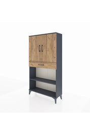 Arges Dolap 3 Raflı Tek Çekmeceli 2 Kapaklı 88x30x163 Antrasit-Çam