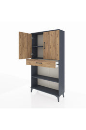 Arges Dolap 3 Raflı Tek Çekmeceli 2 Kapaklı 88x30x163 Antrasit-Çam