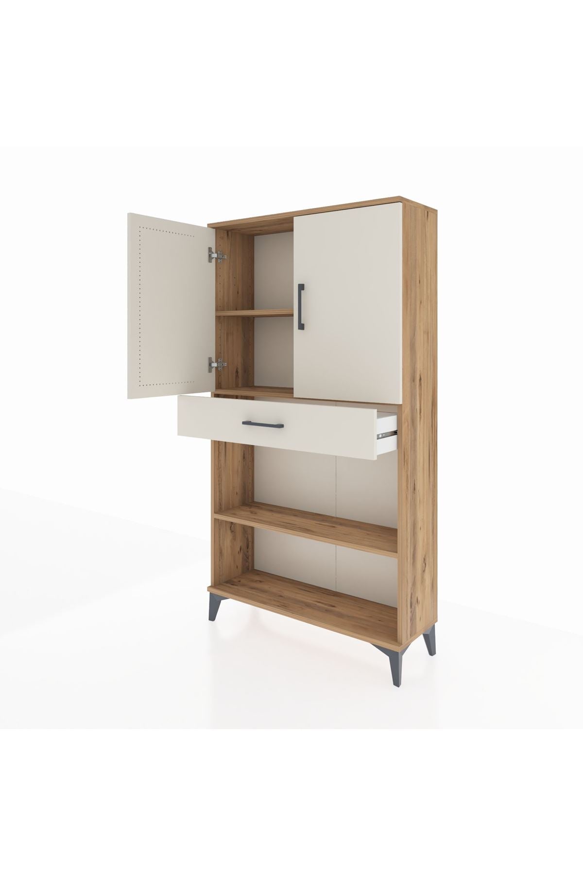 Arges Dolap 3 Raflı Tek Çekmeceli 2 Kapaklı 88x30x163 Çam-Aytaşı