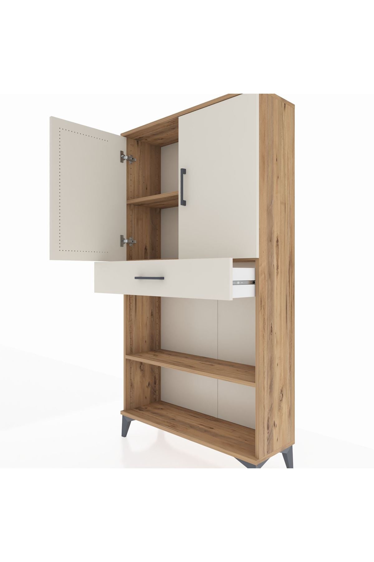 Arges Dolap 3 Raflı Tek Çekmeceli 2 Kapaklı 88x30x163 Çam-Aytaşı