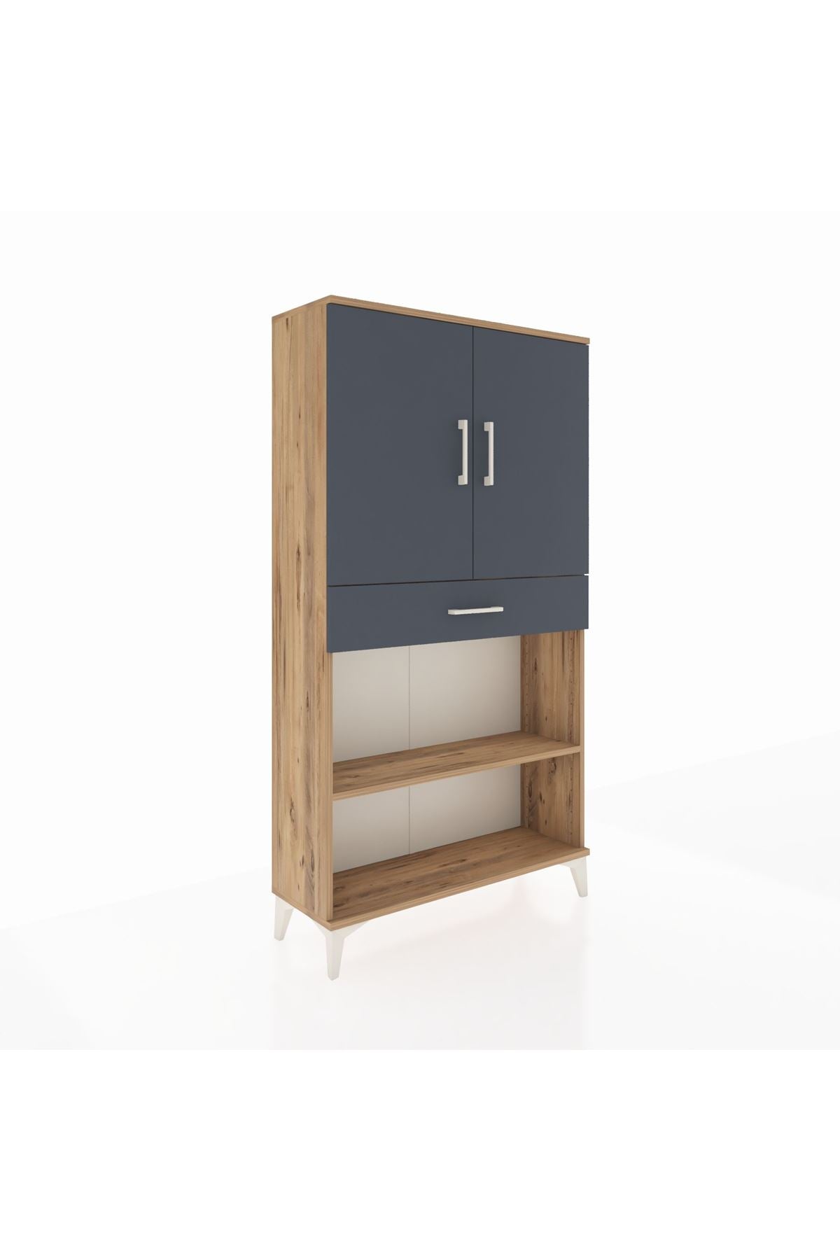 Arges Dolap 3 Raflı Tek Çekmeceli 2 Kapaklı 88x30x163 Çam-Antrasit