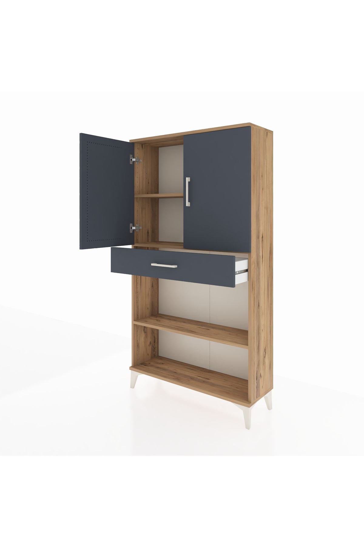 Arges Dolap 3 Raflı Tek Çekmeceli 2 Kapaklı 88x30x163 Çam-Antrasit