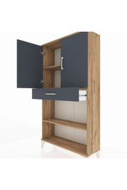 Arges Dolap 3 Raflı Tek Çekmeceli 2 Kapaklı 88x30x163 Çam-Antrasit