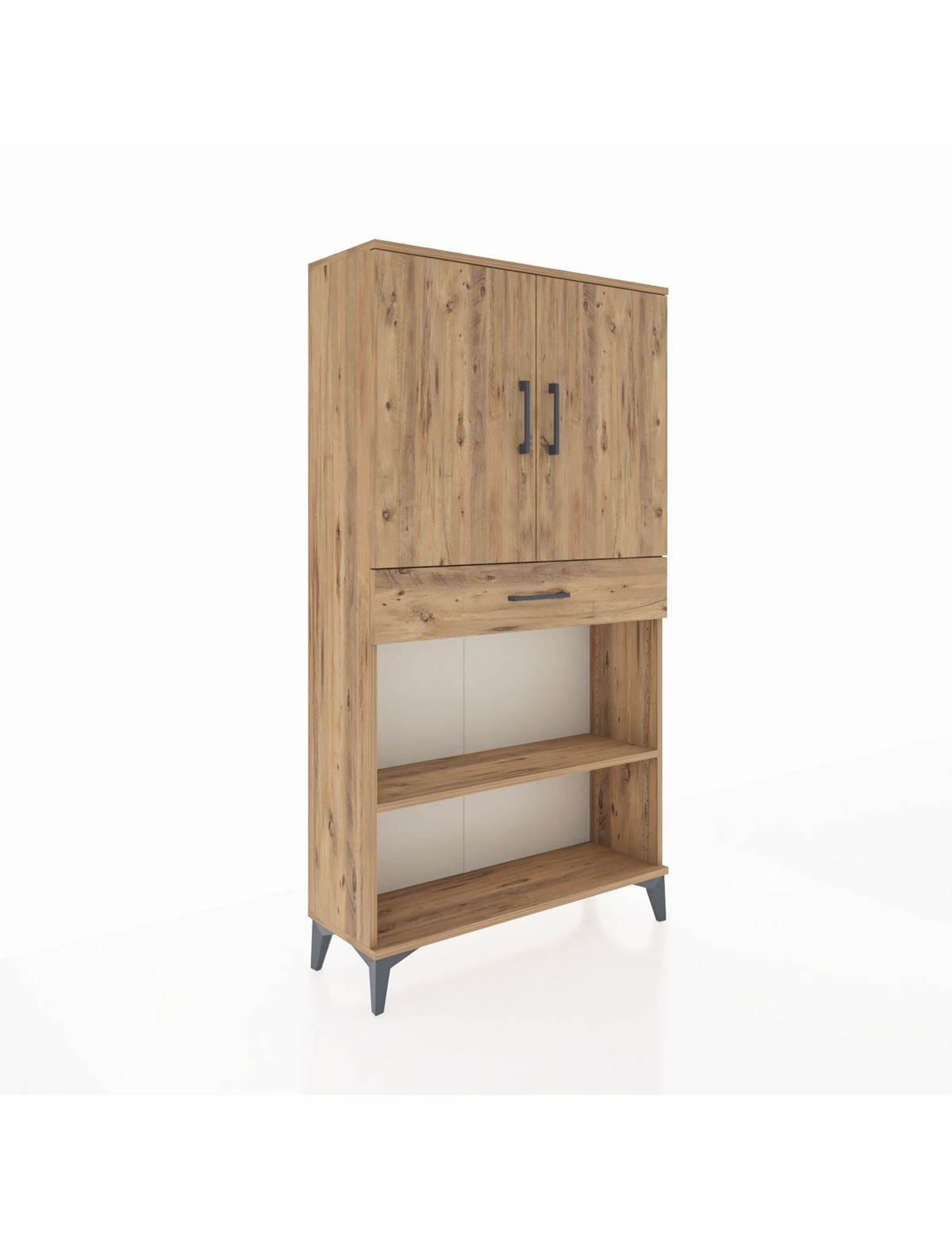 Arges Dolap 3 Raflı Tek Çekmeceli 2 Kapaklı 88x30x163 Çam-Çam