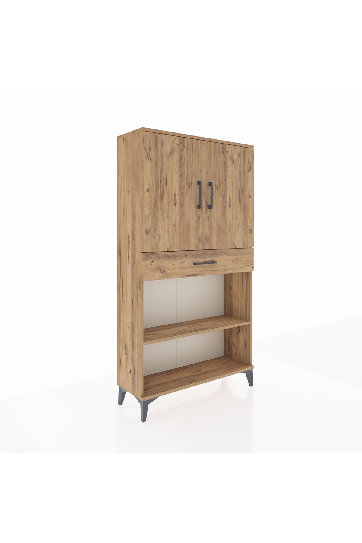 Arges Dolap 3 Raflı Tek Çekmeceli 2 Kapaklı 88x30x163 Çam-Çam