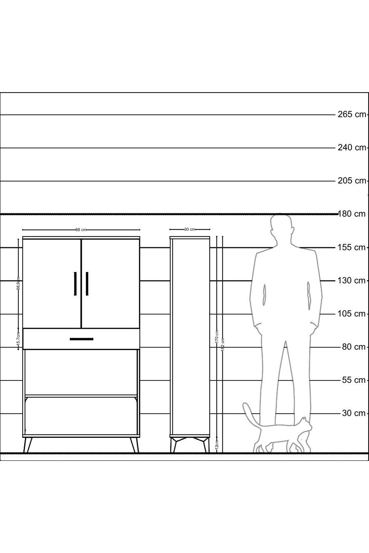 Arges Dolap 3 Raflı Tek Çekmeceli 2 Kapaklı 88x30x163 Çam-Çam