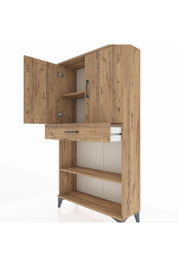Arges Dolap 3 Raflı Tek Çekmeceli 2 Kapaklı 88x30x163 Çam-Çam