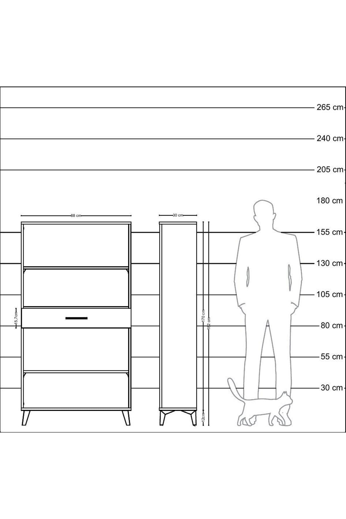 Arges Dolap 3 Raflı Tek Çekmeceli 88x30x163 Çam-Antrasit