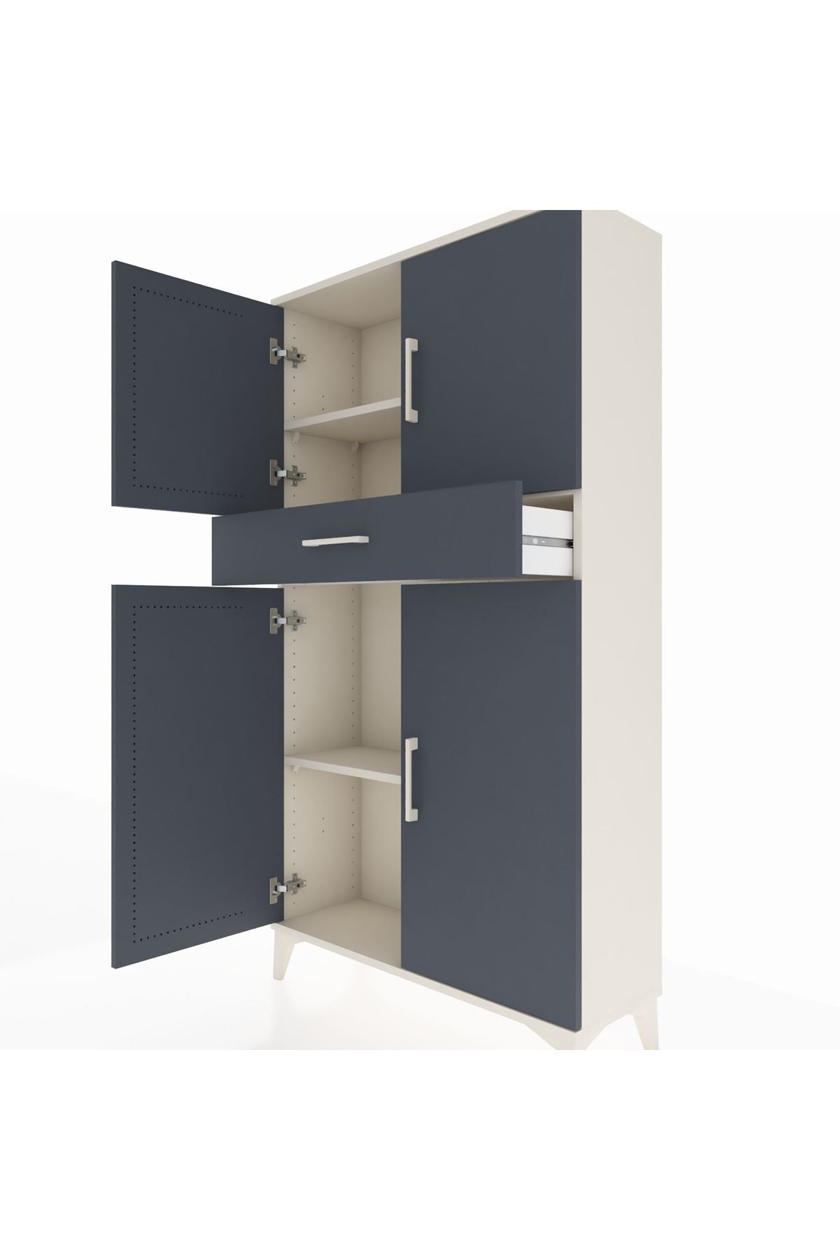 Arges Dolap 3 Raflı Tek Çekmeceli 4 Kapaklı 88x30x163 Aytaşı-Antrasit