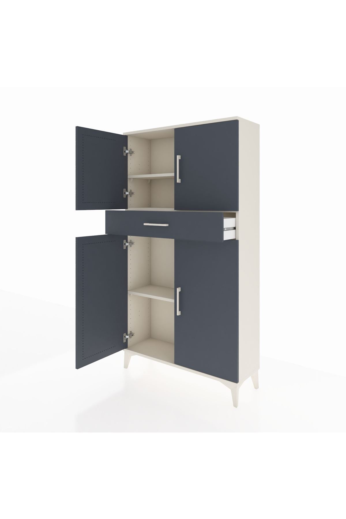 Arges Dolap 3 Raflı Tek Çekmeceli 4 Kapaklı 88x30x163 Aytaşı-Antrasit