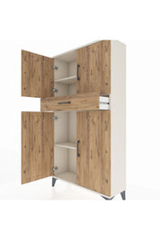 Arges Dolap 3 Raflı Tek Çekmeceli 4 Kapaklı 88x30x163 Aytaşı-Çam