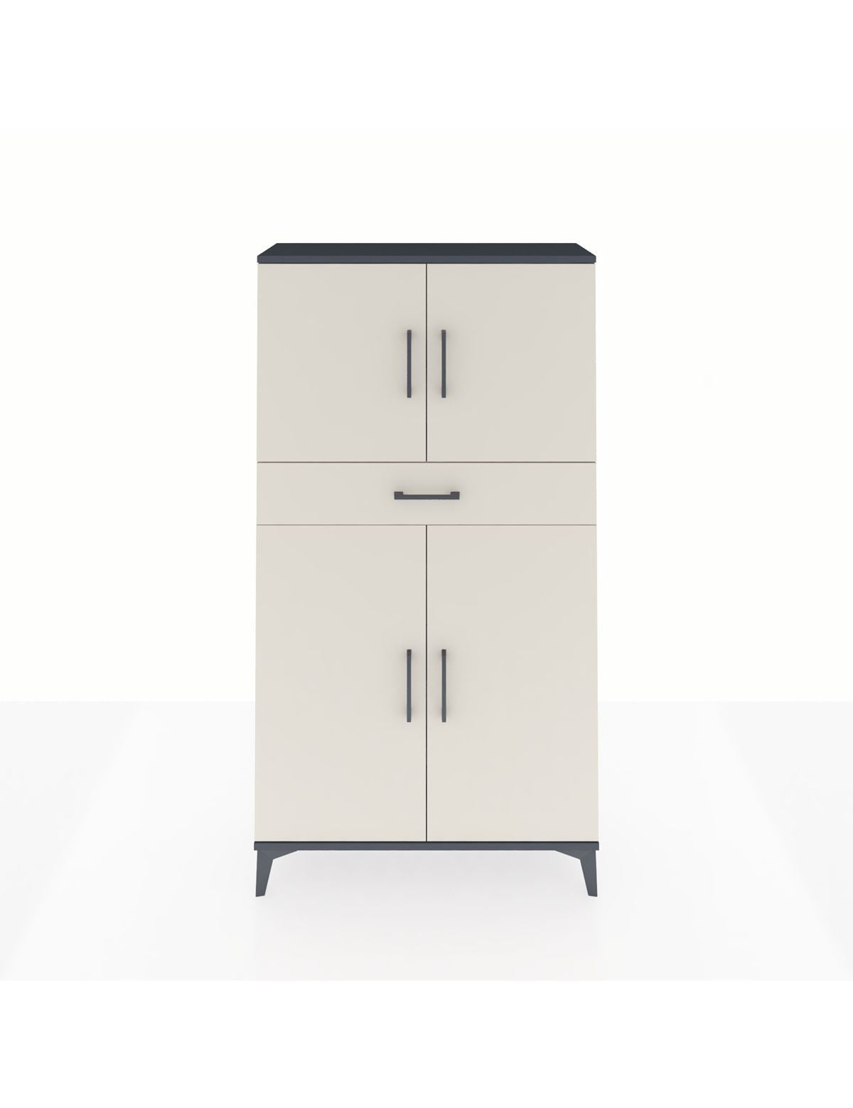 Arges Dolap 3 Raflı Tek Çekmeceli 4 Kapaklı 88x30x163 Antrasit-Aytaşı