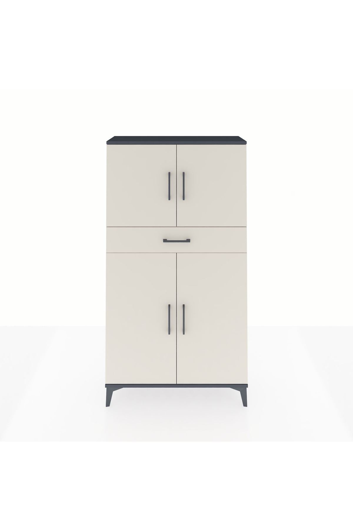 Arges Dolap 3 Raflı Tek Çekmeceli 4 Kapaklı 88x30x163 Antrasit-Aytaşı