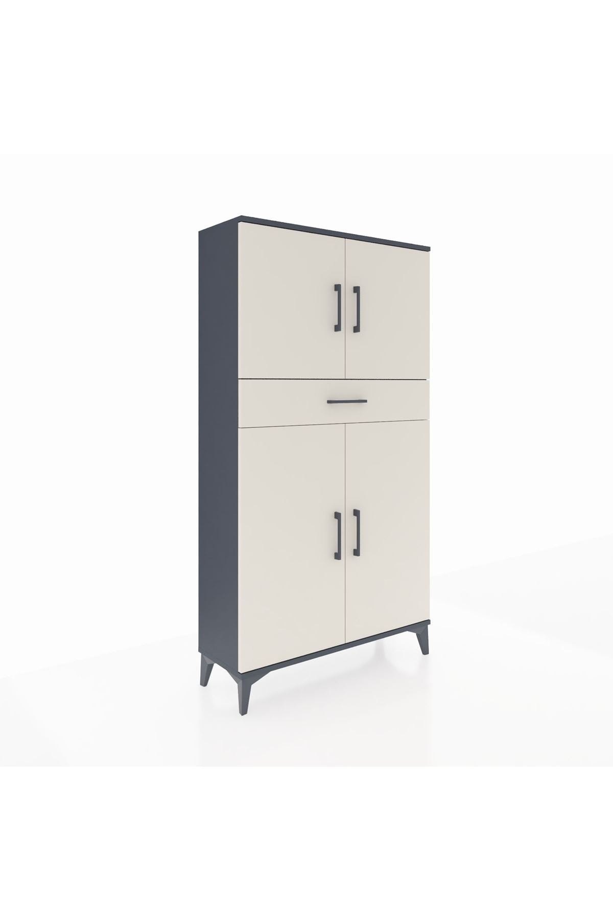 Arges Dolap 3 Raflı Tek Çekmeceli 4 Kapaklı 88x30x163 Antrasit-Aytaşı