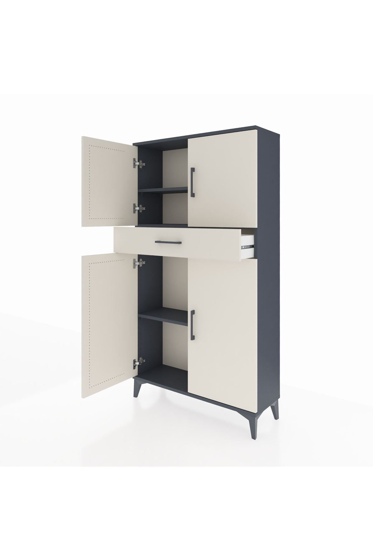 Arges Dolap 3 Raflı Tek Çekmeceli 4 Kapaklı 88x30x163 Antrasit-Aytaşı