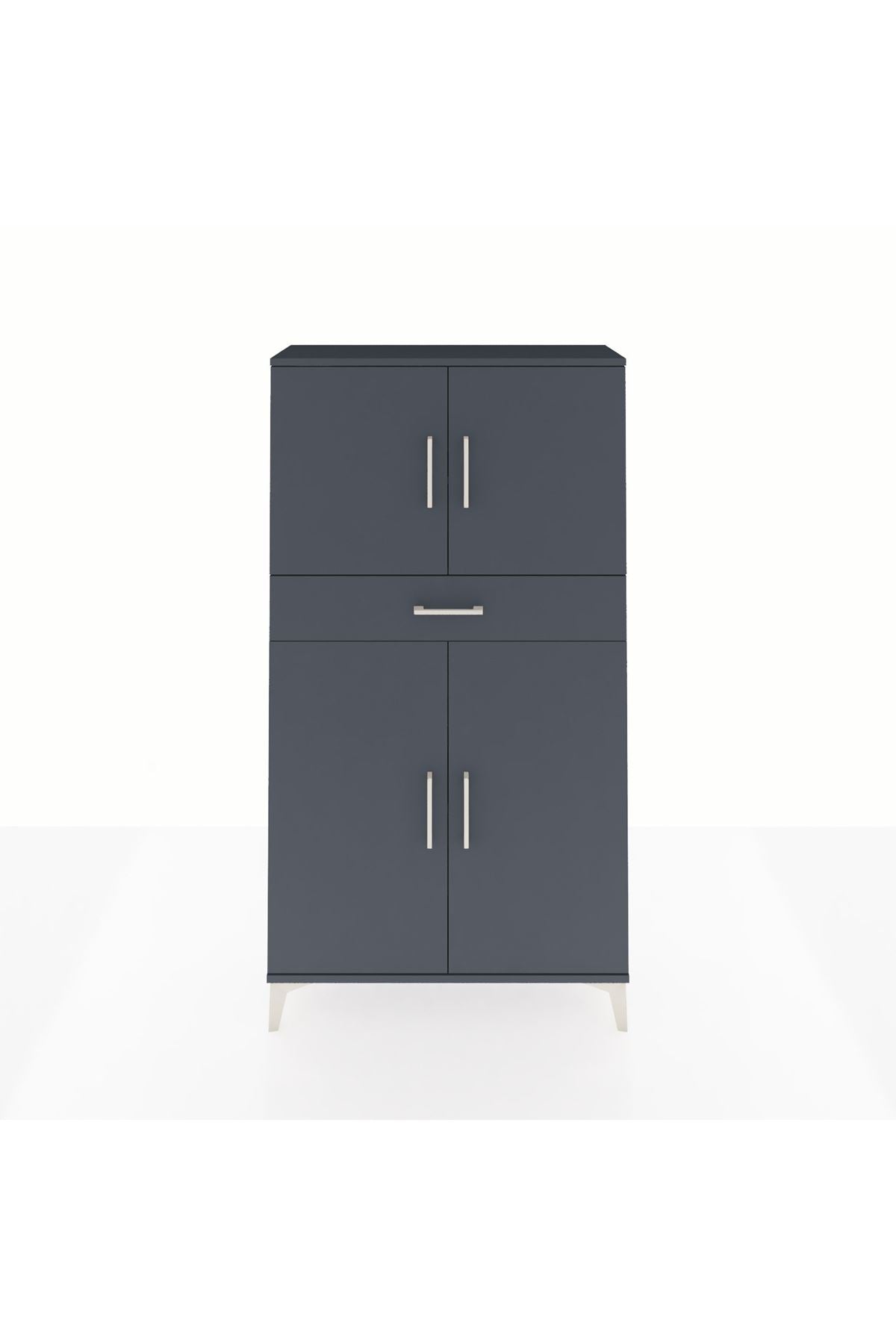 Arges Dolap 3 Raflı Tek Çekmeceli 4 Kapaklı 88x30x163 Antrasit-Antrasit