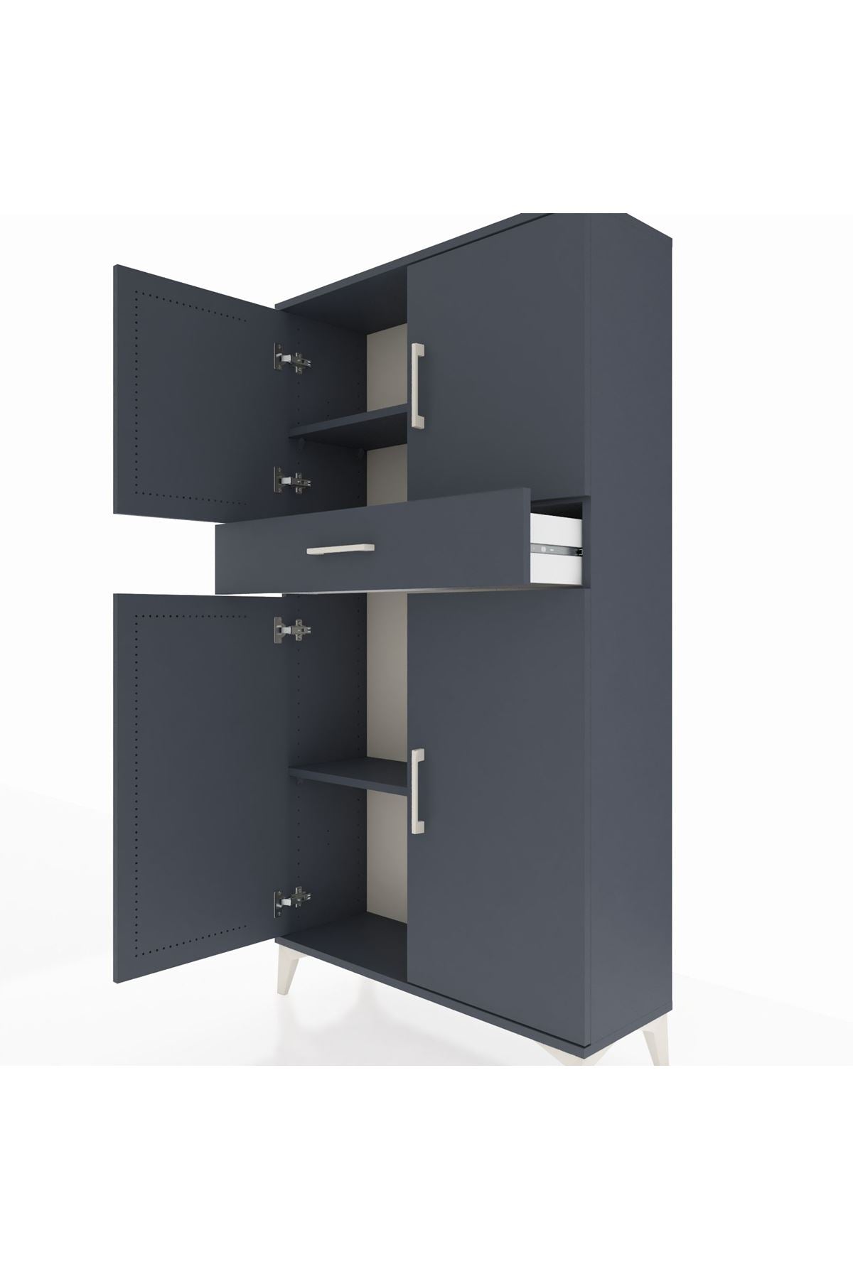 Arges Dolap 3 Raflı Tek Çekmeceli 4 Kapaklı 88x30x163 Antrasit-Antrasit