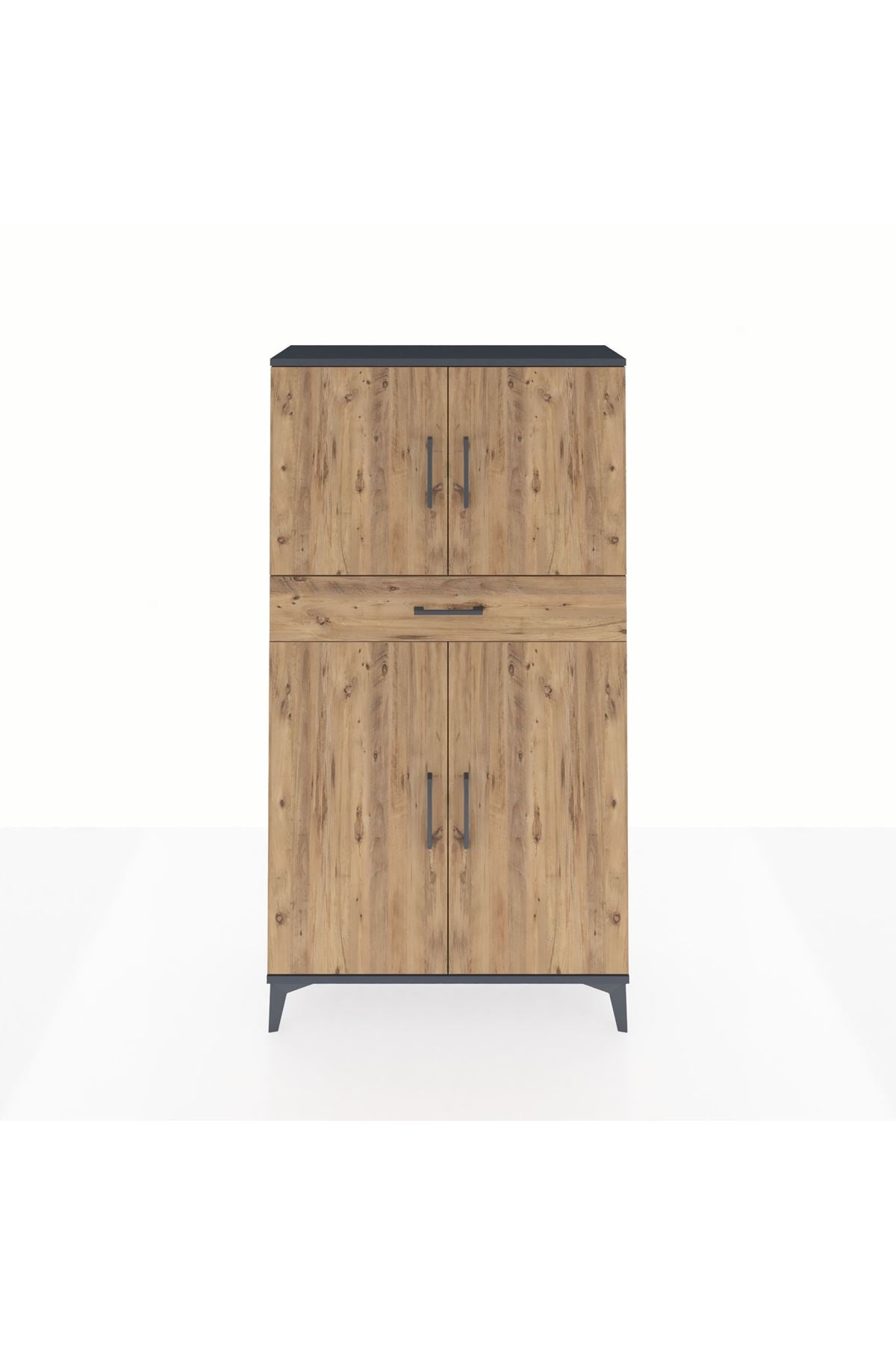 Arges Dolap 3 Raflı Tek Çekmeceli 4 Kapaklı 88x30x163 Antrasit-Çam