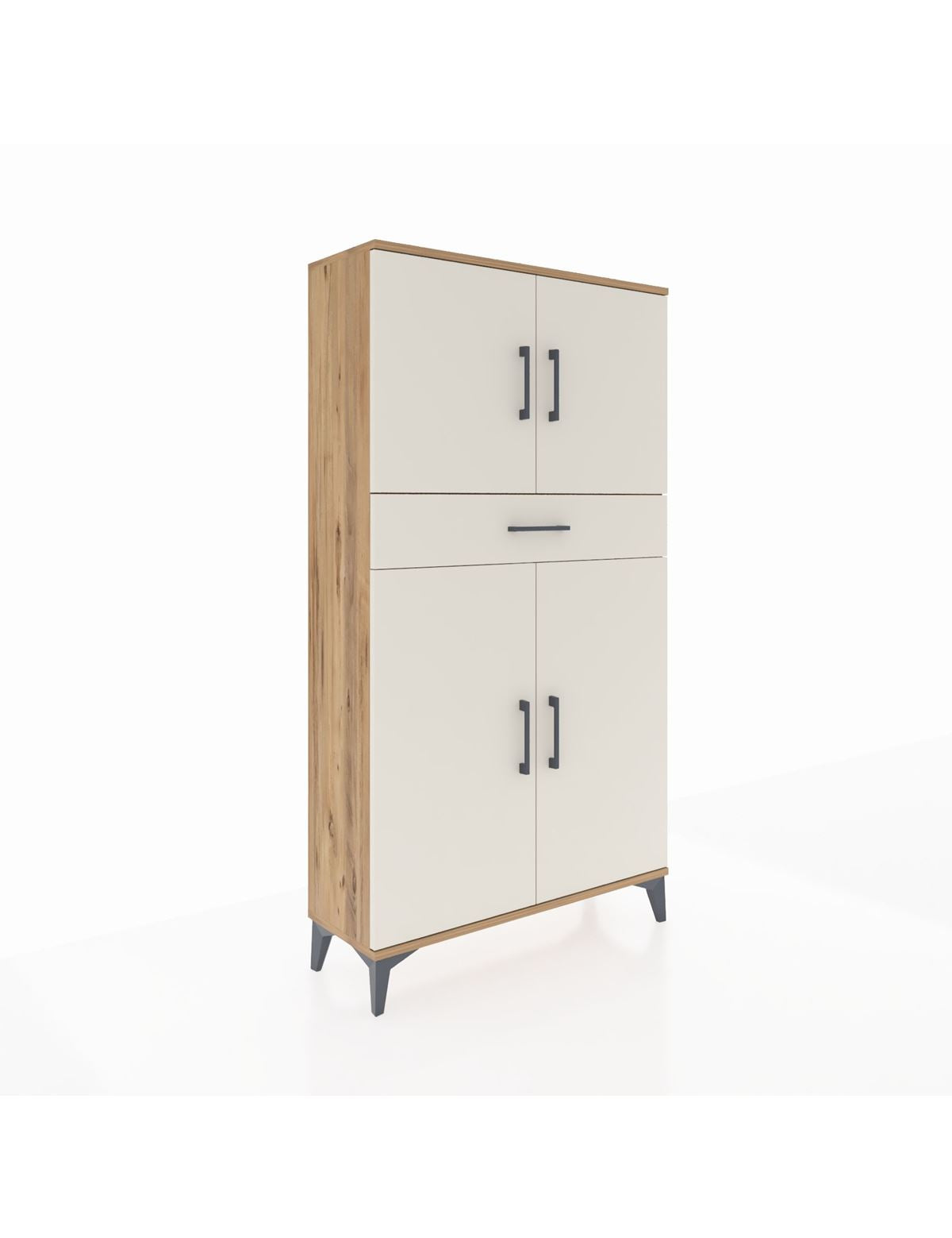 Arges Dolap 3 Raflı Tek Çekmeceli 4 Kapaklı 88x30x163 Çam-Aytaşı