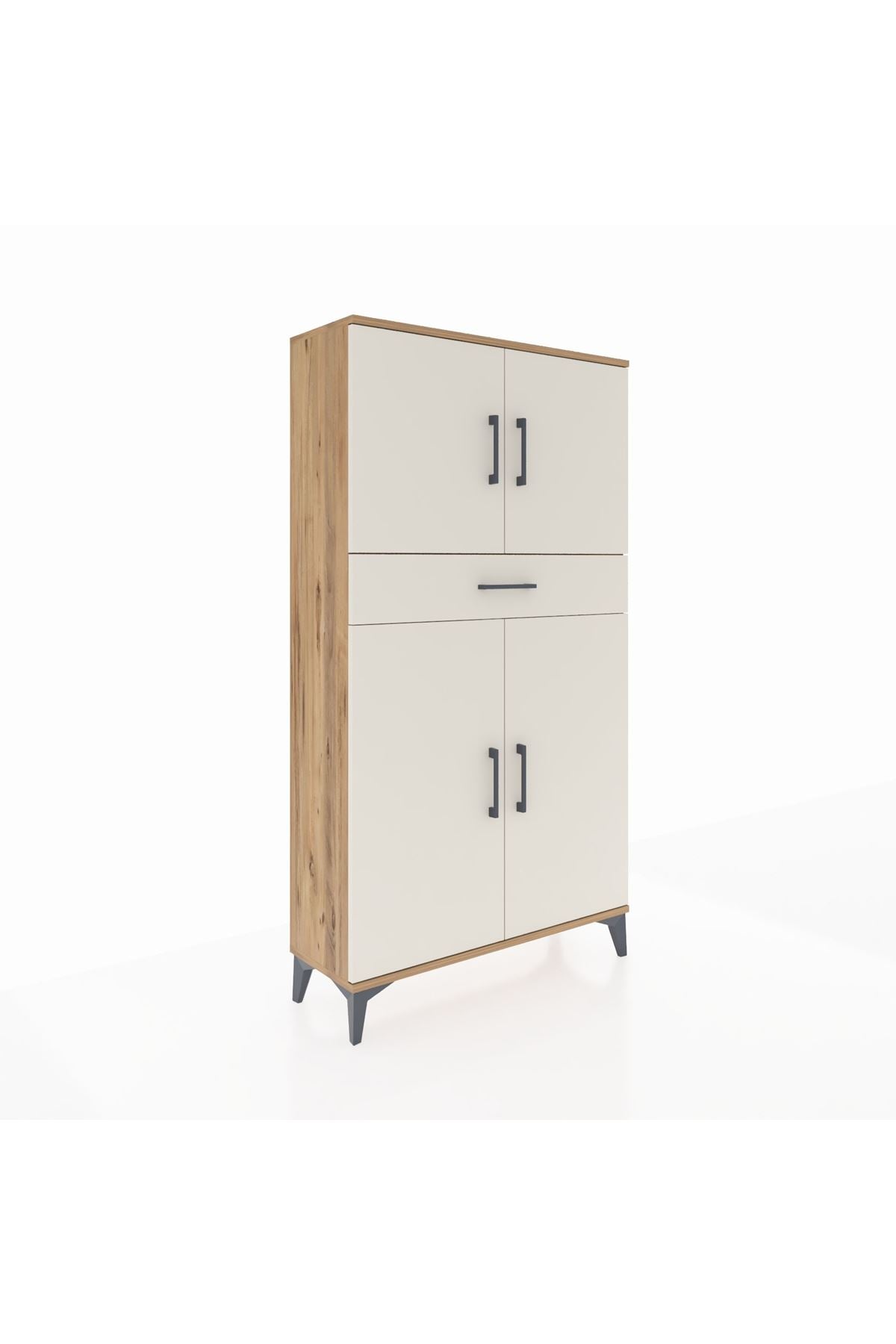 Arges Dolap 3 Raflı Tek Çekmeceli 4 Kapaklı 88x30x163 Çam-Aytaşı