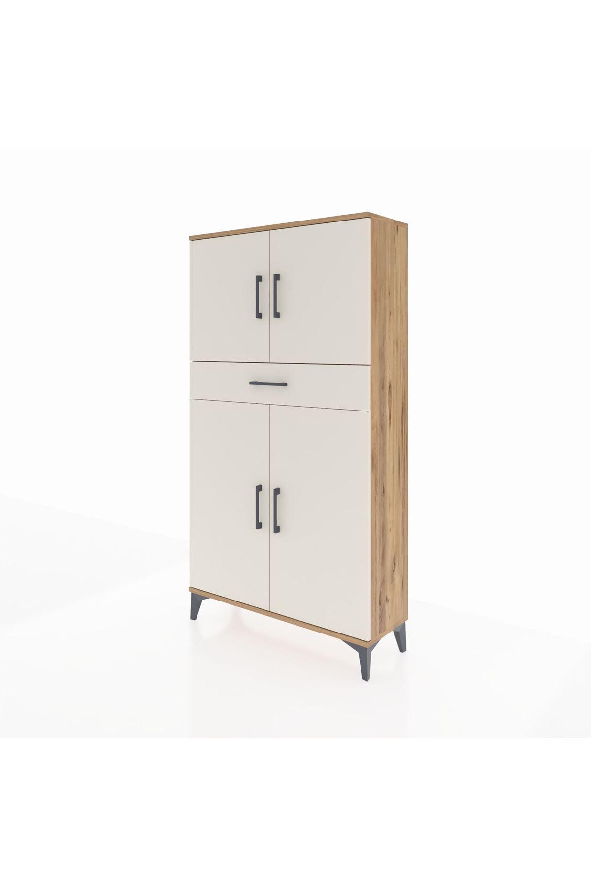 Arges Dolap 3 Raflı Tek Çekmeceli 4 Kapaklı 88x30x163 Çam-Aytaşı