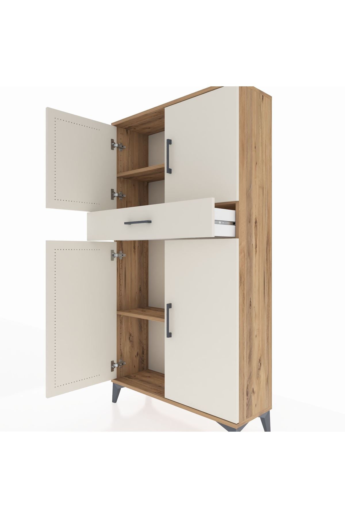 Arges Dolap 3 Raflı Tek Çekmeceli 4 Kapaklı 88x30x163 Çam-Aytaşı