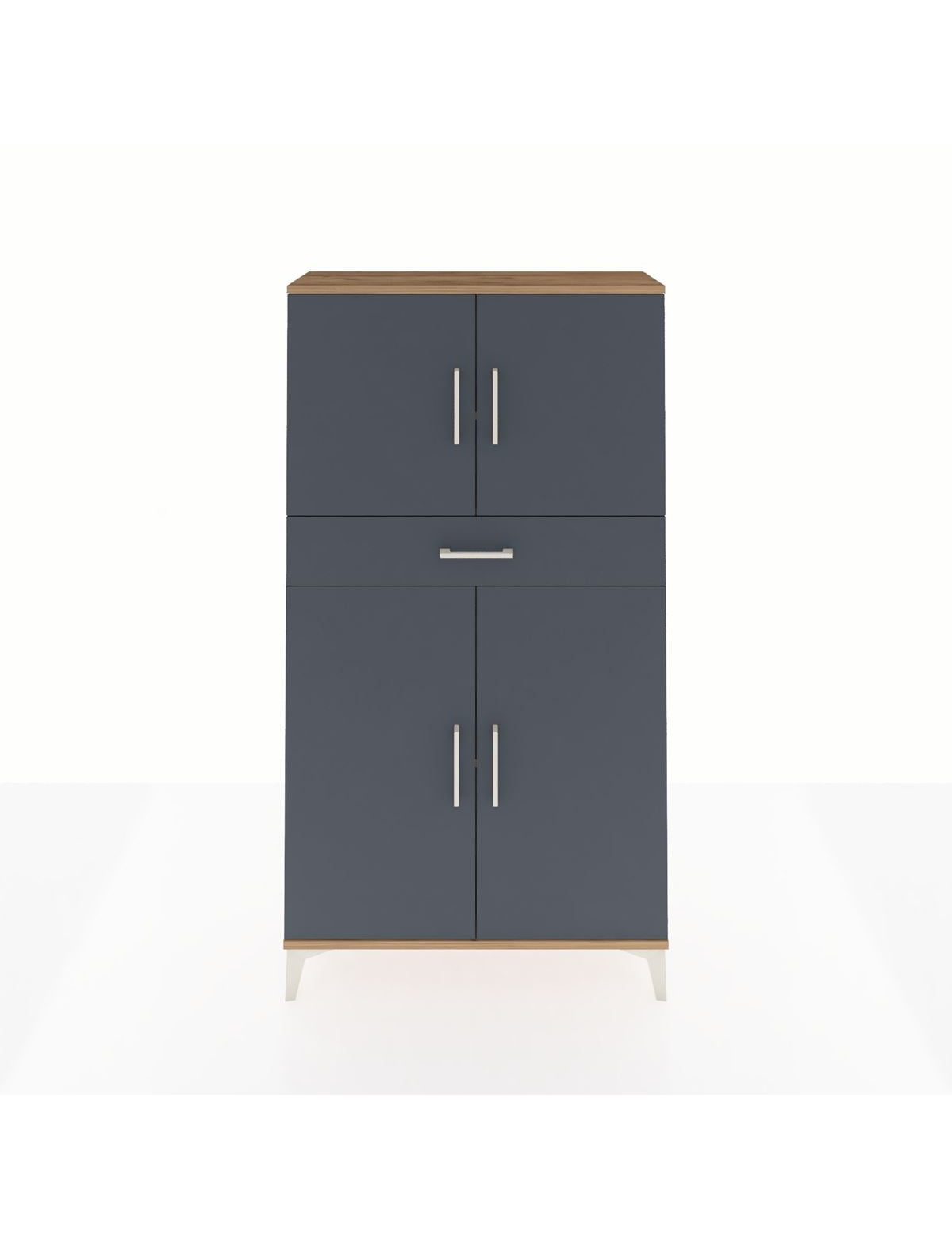 Arges Dolap 3 Raflı Tek Çekmeceli 4 Kapaklı 88x30x163 Çam-Antrasit