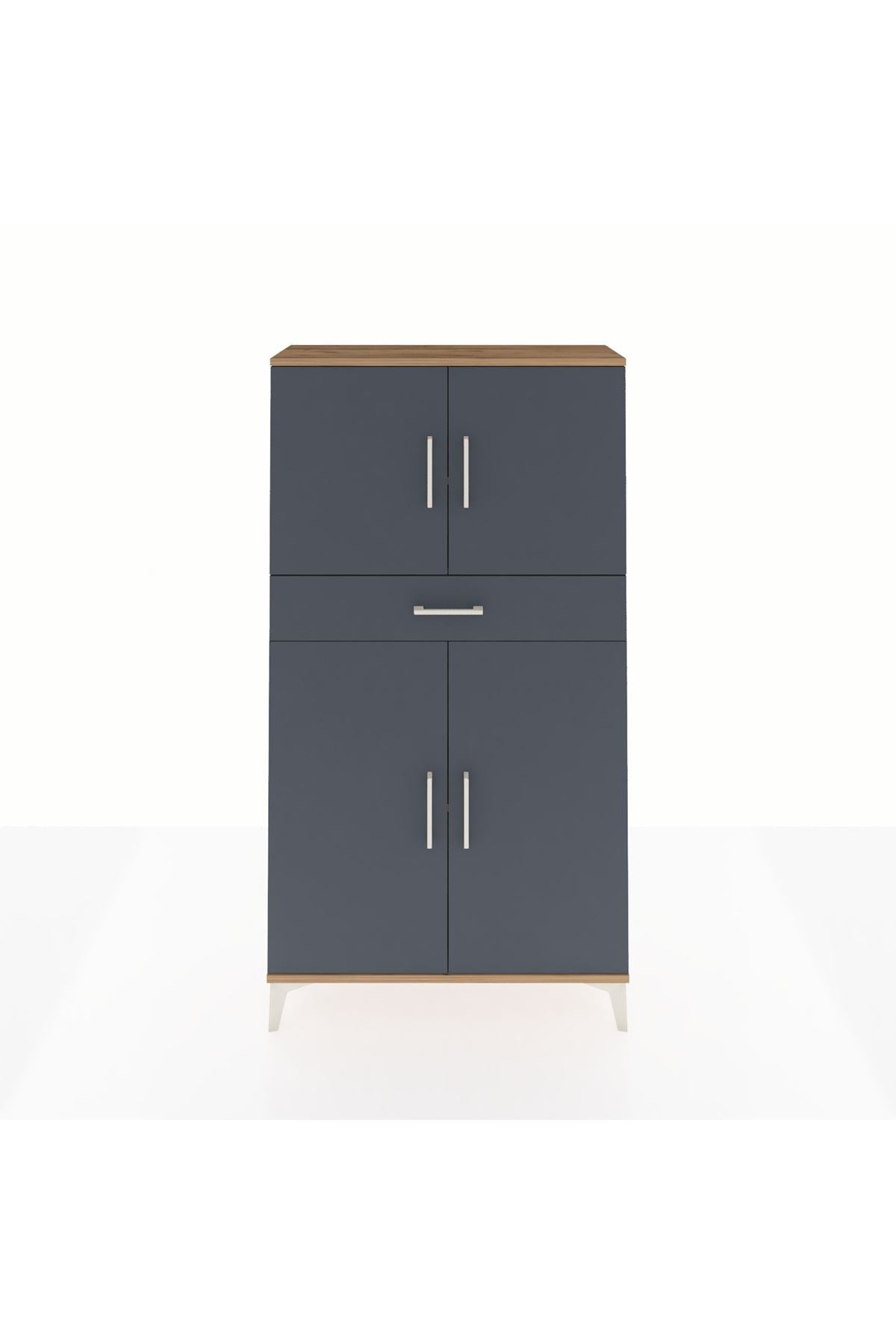 Arges Dolap 3 Raflı Tek Çekmeceli 4 Kapaklı 88x30x163 Çam-Antrasit