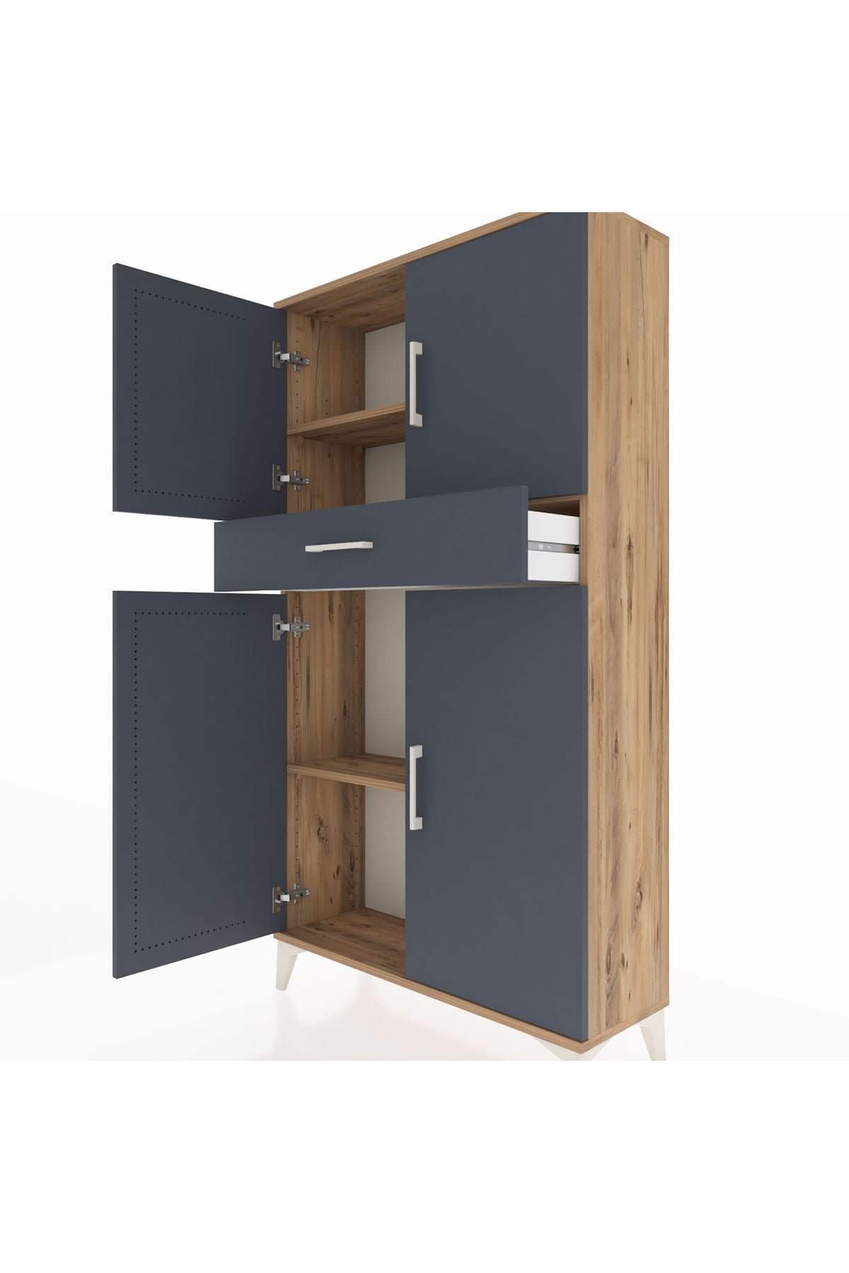 Arges Dolap 3 Raflı Tek Çekmeceli 4 Kapaklı 88x30x163 Çam-Antrasit