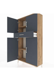 Arges Dolap 3 Raflı Tek Çekmeceli 4 Kapaklı 88x30x163 Çam-Antrasit