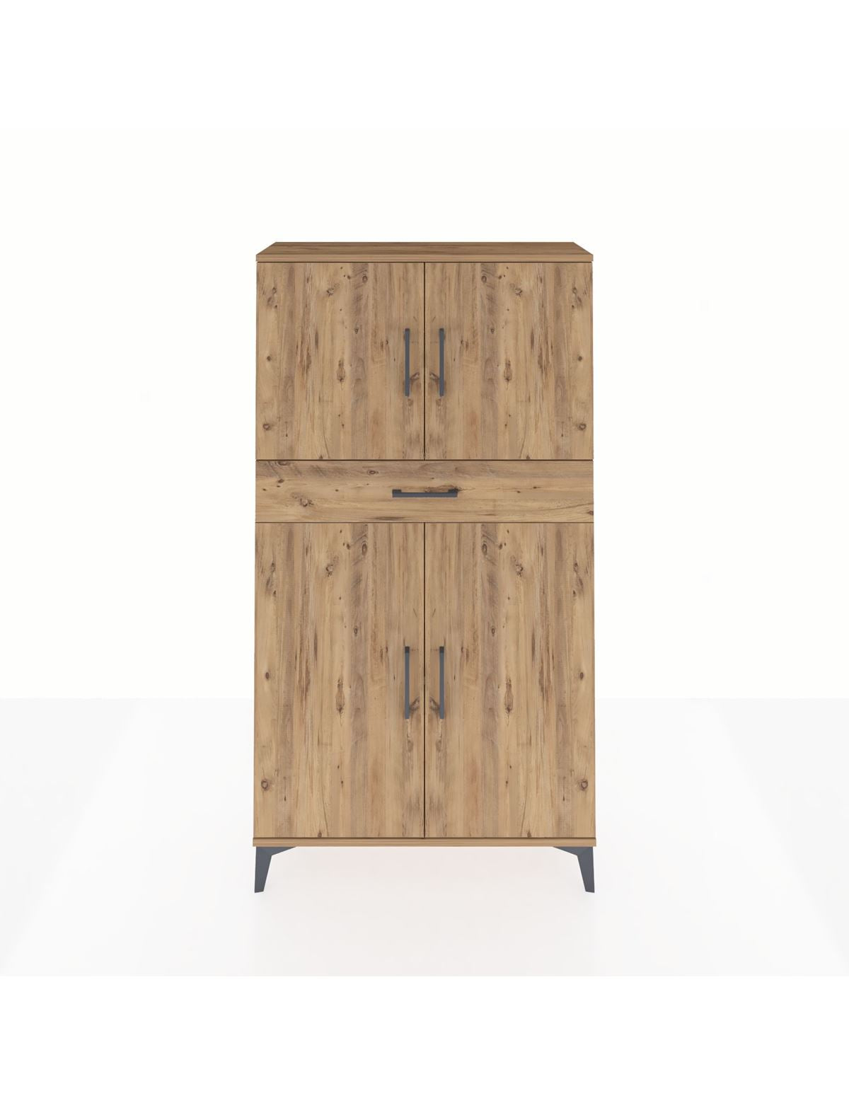 Arges Dolap 3 Raflı Tek Çekmeceli 4 Kapaklı 88x30x163 Çam-Çam