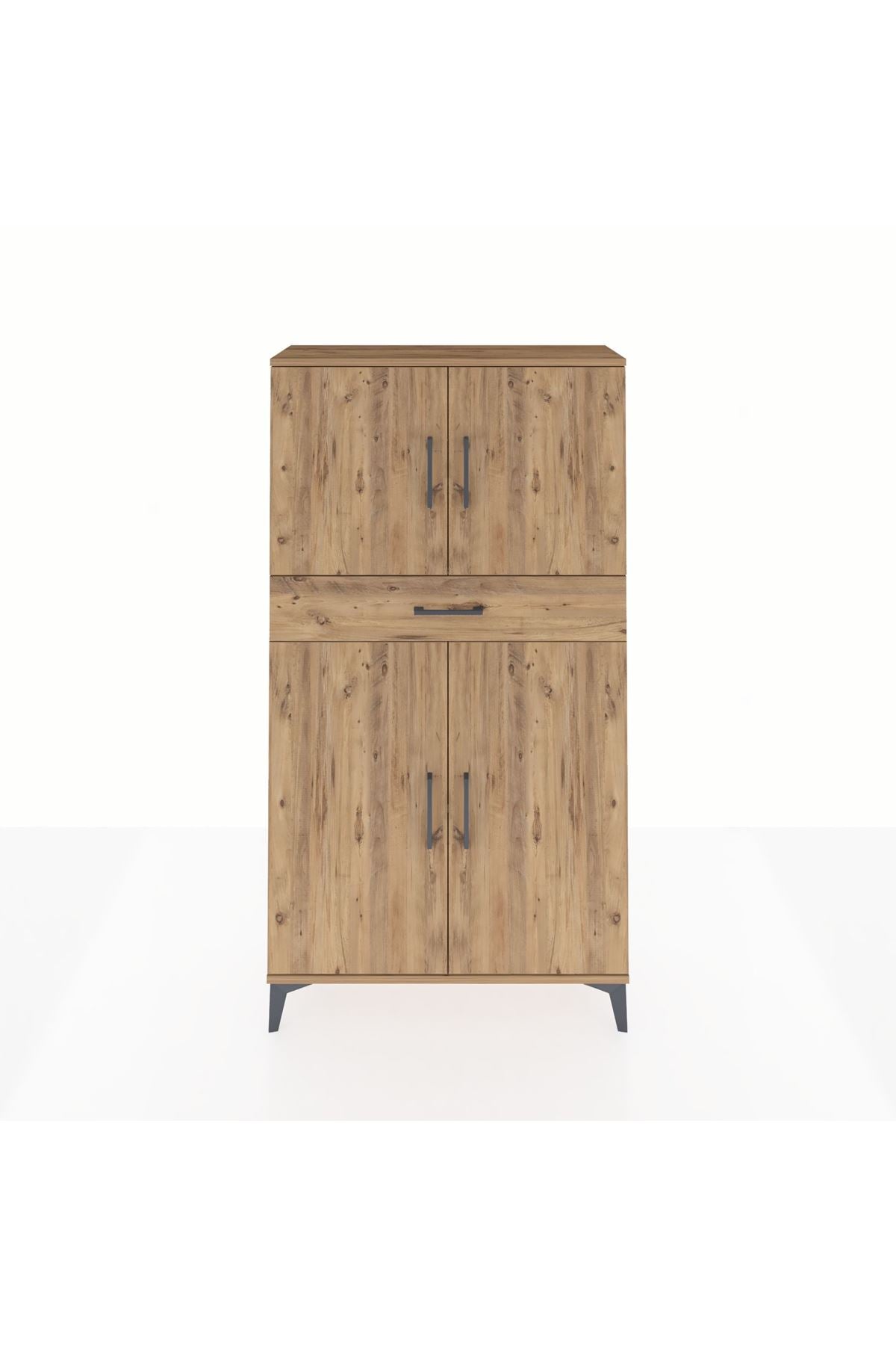 Arges Dolap 3 Raflı Tek Çekmeceli 4 Kapaklı 88x30x163 Çam-Çam