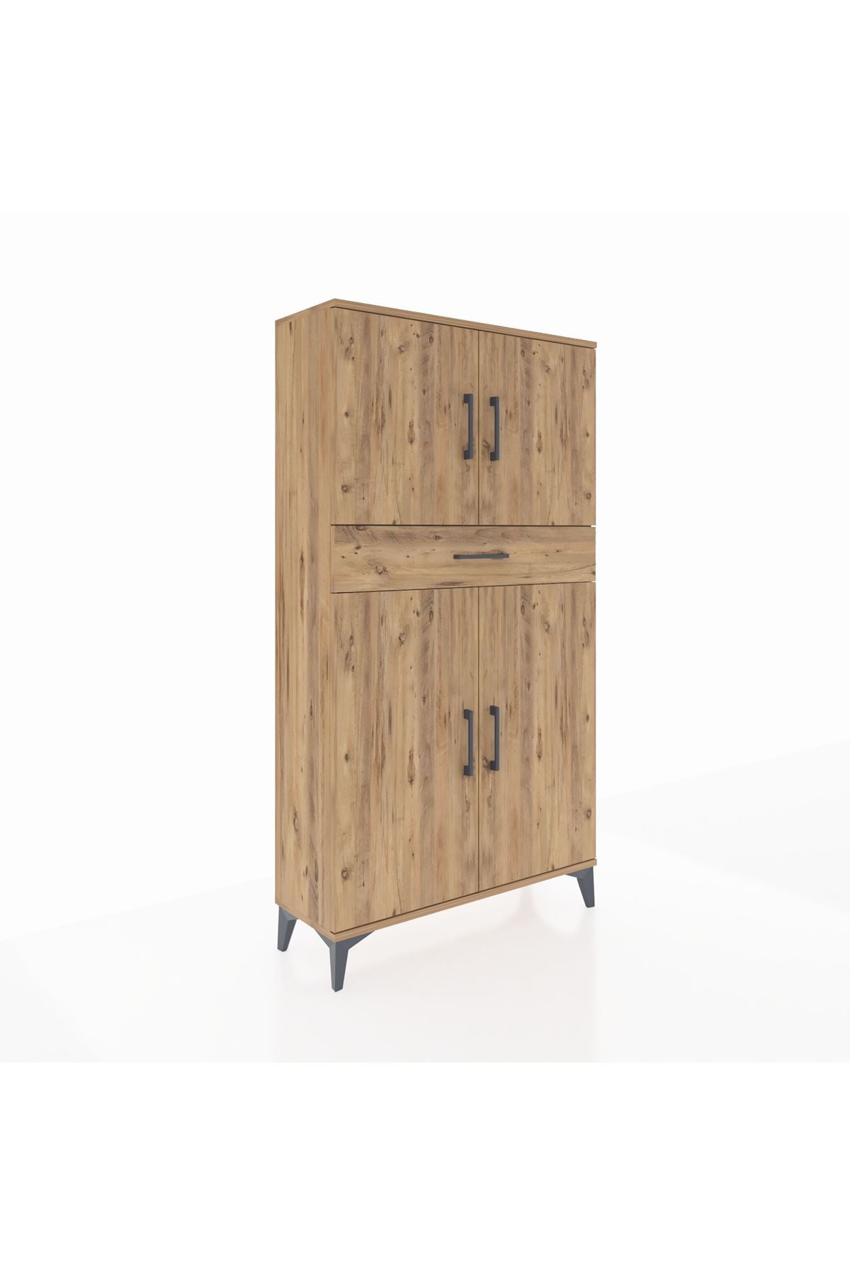 Arges Dolap 3 Raflı Tek Çekmeceli 4 Kapaklı 88x30x163 Çam-Çam