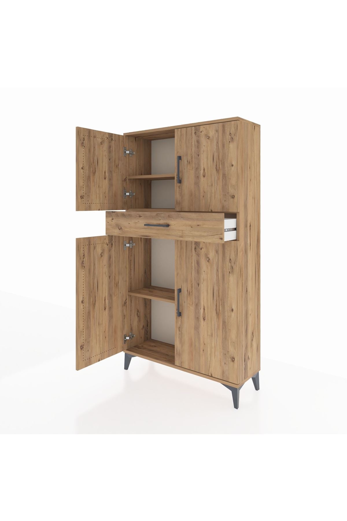 Arges Dolap 3 Raflı Tek Çekmeceli 4 Kapaklı 88x30x163 Çam-Çam